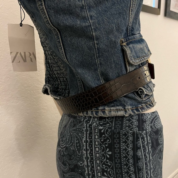 Elastic band flared leggings pants with blue pattern, elastane soft fabric. - Picture 8 of 14